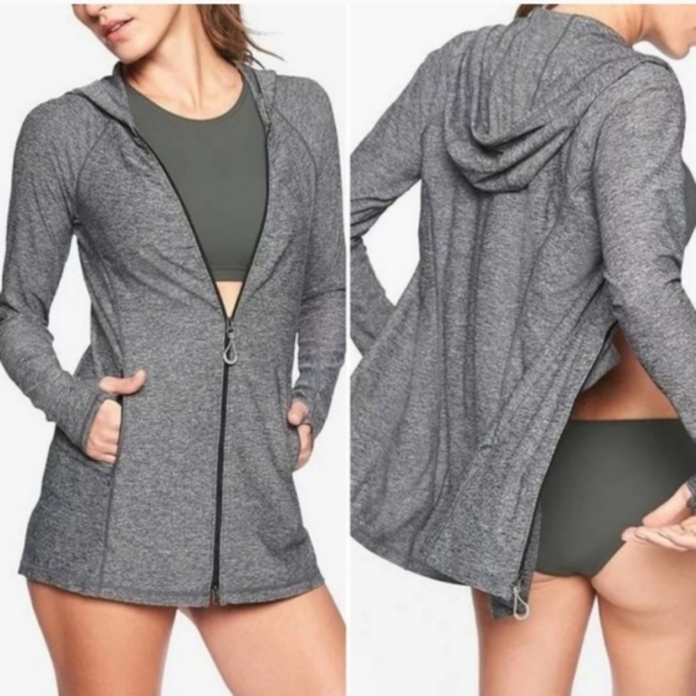 🔴Athleta Vitamin Sea Heather Grey Ruched Zip Up Athletic Hoodie size XS